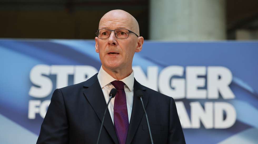 epa11322030 New Scottish National Party (SNP) Leader (SNP), John Swinney MSP, delivers a speech at Glasgow University, in Glasgow, Scotland, Britain, 06 May 2024. The former Scottish deputy first minister has been confirmed as the SNP's new leader as no other candidates came forward to challenge him for the position. This follows Humza Yousaf's announcement on 29 April 2024 that he was standing down as First Minister and Leader of the SNP.  EPA/ROBERT PERRY