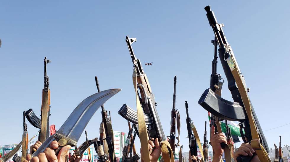 epaselect epa11395611 Houthi supporters attend a protest against the US and Israel, and in solidarity with the Palestinian people, in Sana'a, Yemen, 07 June 2024. Thousands of Houthi supporters participated in a protest in support of the Palestinian people and condemning the US support of Israeli actions in Gaza. The protest came a day after Yemen's Houthis claimed to have launched two joint drone attacks with an Iraqi militia group against ships at Israel's Haifa port, in retaliation for the Israeli military operations in Gaza, vowing to keep up maritime attacks in solidarity with Palestinians, according to a statement by Houthi military spokesman Yahya Sarea.  EPA/YAHYA ARHAB