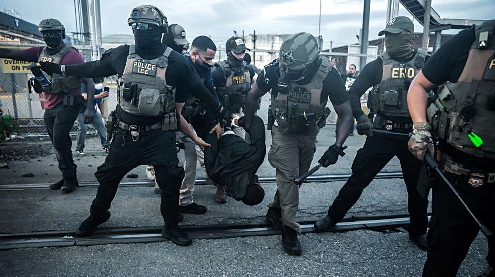 epa12996743 Immigration and Customs Enforcement (ICE) agents carry a protester after shooting him with a taser during a protest against the treatment of detainees at the Delaney Hall Detention Facility in Newark, New Jersey, USA, 26 May 2026 (issued 27 May 2026). About 300 detainees at Delaney Hall immigration facility center signed a letter, beginning a hunger strike over detention conditions since 22 May.  EPA/OLGA FEDOROVA
