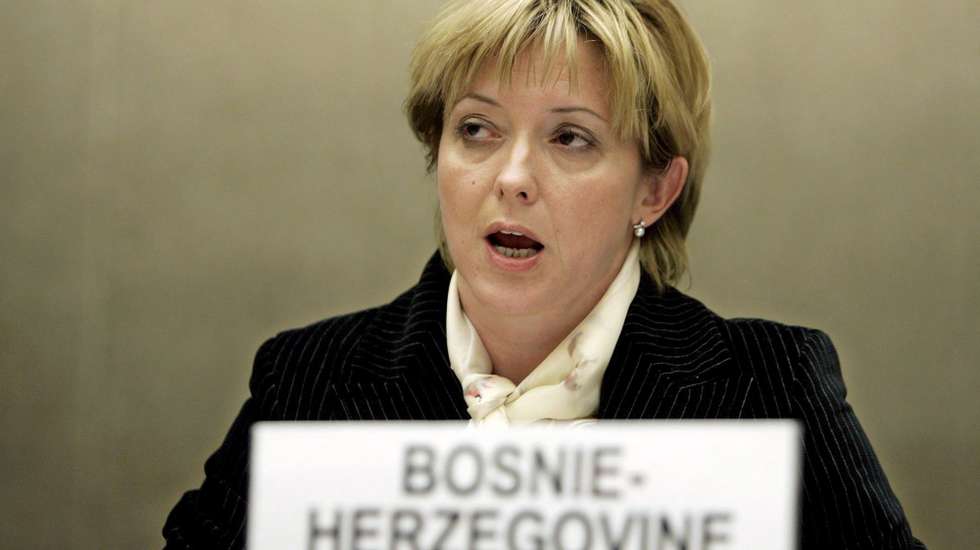 epa00955200 Deputy Foreign Minister of Bosnia Herzegovina, Ana Trisic Babic, delivers a speech, during the 4th UN Human Rights Council at the European headquarters of the United Nations in Geneva, Switzerland, Tuesday, 13 March 2007. The Human Rights Council opened the second day of three-week session with member states and top officials.  EPA/SALVATORE DI NOLFI