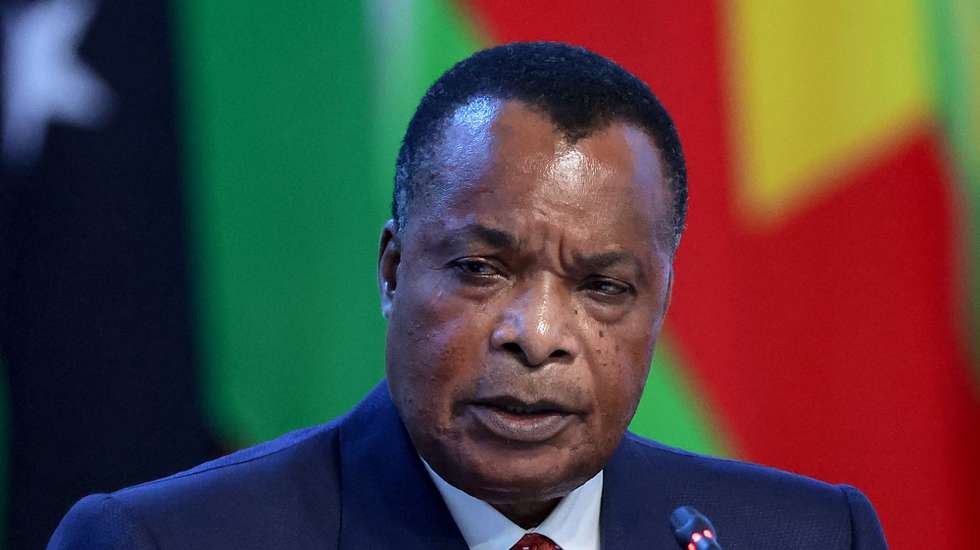 epa10773526 A handout photo made available by TASS Host Photo Agency shows Republic of the Congo's President Denis Sassou Nguesso addressing a plenary session during the Second Summit 'Russia-Africa' Economic and Humanitarian Forum in St.Petersburg, Russia, 28 July 2023. The Second Summit Economic and Humanitarian Forum 'Russia-Africa' takes place from 27 July to 28 at the Expoforum congress-exhibition center in St.Petersburg.  EPA/DONAT SOROKIN / TASS HOST PHOTO AGENCY/ HANDOUT --MANDATORY CREDIT-- HANDOUT EDITORIAL USE ONLY/NO SALES HANDOUT EDITORIAL USE ONLY/NO SALES