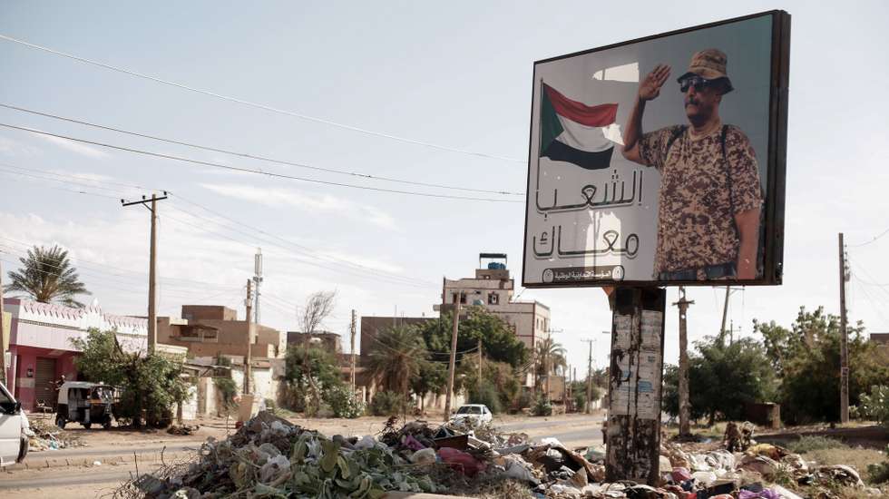epaselect epa11700447 A banner of General Abdel Fattah al-Burhan, leader of Sudan’s military, stands in Omdurman, Sudan with the words ‘The People Are With You’ written beneath his image, 01 November 2024 (issued 04 November 2024). On 02 November, Omdurman was under the control of the Sudanese Armed Forces. A civil war broke out April 2023 between the Sudanese military led by army chief Abdel Fattah al-Burhan, and the paramilitary Rapif Support Forces (RSF) led by Mohamed Hamdan Dagalo, the former Deputy Chairman of the Transitional Sovereignty Council of Sudan.The International Office for Migration (IOM) estimates that spme eight million people have been displaced internally or to neighbouring countries since April 2023.  EPA/Sara Creta