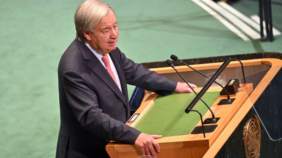 epa13256113 United Nations Secretary-General Antonio Guterres speaks during the General Debate of the 81st session of the United Nations (UN) General Assembly at the United Nations Headquarters in New York, New York, USA, 22 September 2026.  EPA/MICK TSIKAS  AUSTRALIA AND NEW ZEALAND OUT