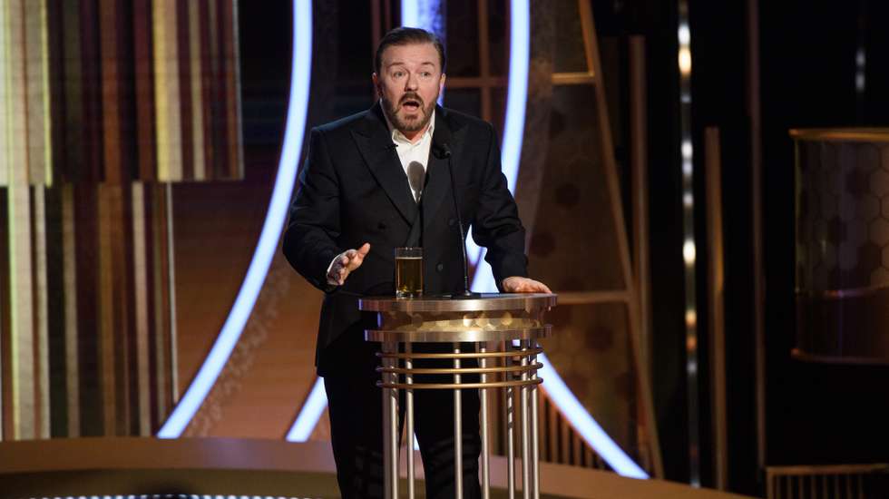 epa08105966 A handout photo made available by the Hollywood Foreign Press Association (HFPA) shows host Ricky Gervais on stage during the 77th annual Golden Globe Awards ceremony at the Beverly Hilton Hotel, in Beverly Hills, California, USA, 05 January 2020.  EPA/HFPA / HANDOUT ATTENTION EDITORS: IMAGE MAY ONLY BE USED UNALTERED, ONE TIME USE ONLY WITHIN 60 DAYS MANDATORY CREDIT HANDOUT EDITORIAL USE ONLY/NO SALES HANDOUT EDITORIAL USE ONLY/NO SALES