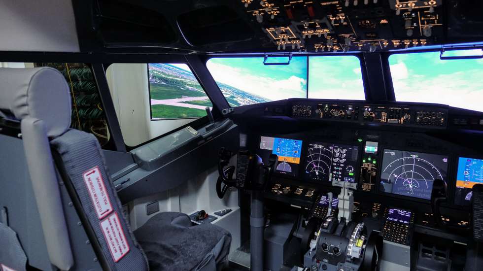 epa11281962 An interior view of the Boeing 737 Max airplane simulator during its presentation in the newly opened laboratory of the Faculty of Power and Aeronautical Engineering of Warsaw University of Technology, in Warsaw, Poland, 16 April 2024.  EPA/Mateusz Marek POLAND OUT