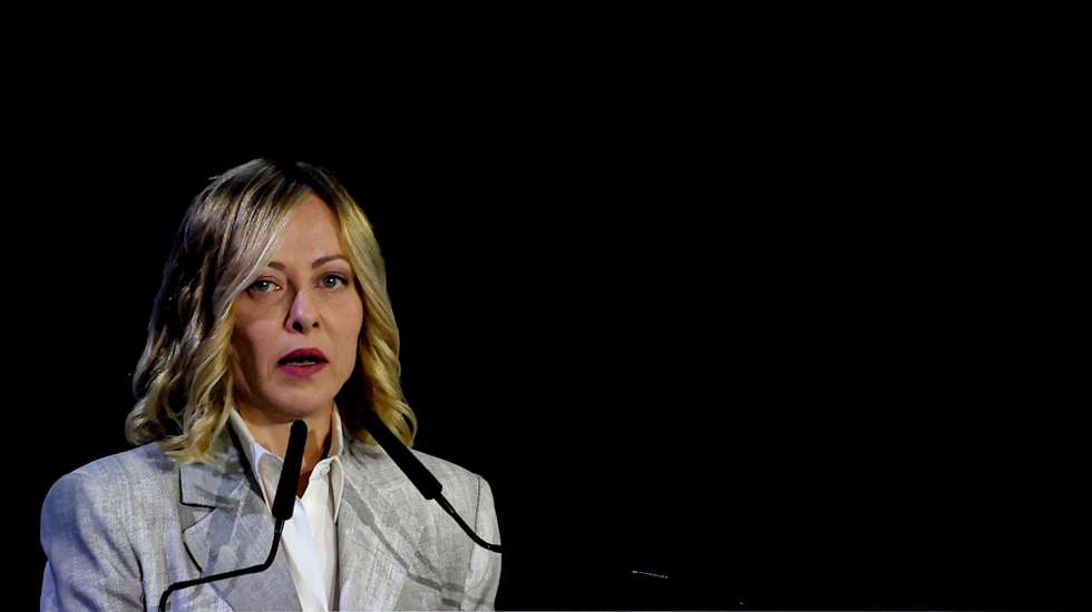 epa11825985 Italian Prime Minister Giorgia Meloni delivers a speech during the Abu Dhabi Sustainability Week (ADSW) as part of the World Future Energy Summit 2024 (WFES) in Abu Dhabi, United Arab Emirates, 15 January 2025. The ADSW runs until 18 January 2025. On the sidelines of the Sustainability Week summit in Abu Dhabi, the Albanian prime minister said an agreement will be signed by Italy, Albania, and the United Arab Emirates on submarine cables.  EPA/ALI HAIDER