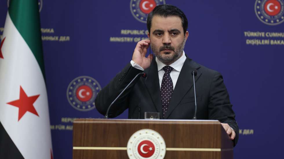 epa11826796 Syrian Foreign Minister Asaad al-Shibani attends a press conference with Turkish Foreign Minister Hakan Fidan (not pictured) after their meeting in Ankara, Turkey, 15 January 2025.  EPA/NECATI SAVAS