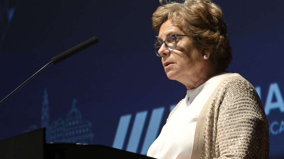 A ministra da Administração Interna, Maria Lúcia Amaral, discursa nas comemorações do 158.º aniversário do Comando Metropolitano do Porto da Polícia de Segurança Pública (PSP), nos Paços do Concelho de Vila de Conde, 06 de agosto de 2025. FERNANDO VELUDO/LUSA