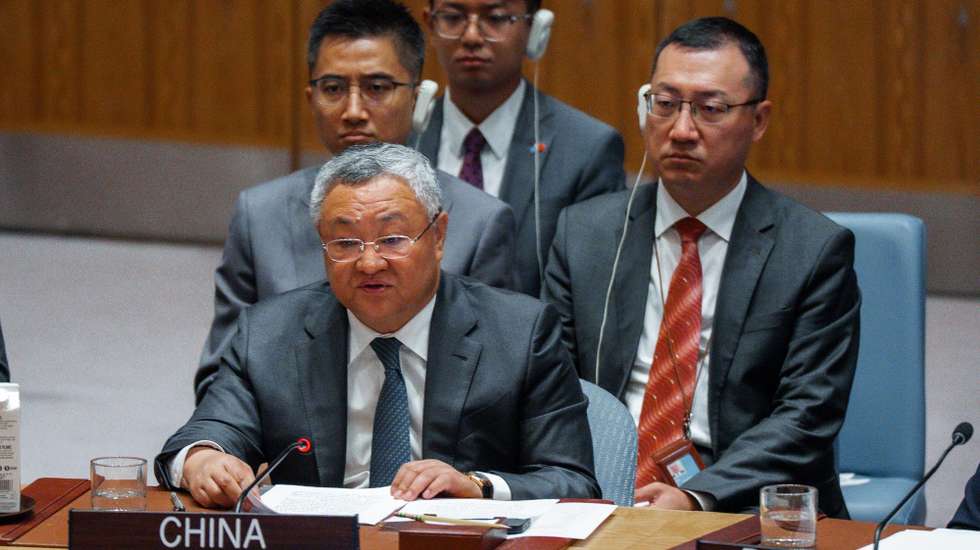 epa12292555 China's Ambassador to the United Nations Fu Cong speaks during an emergency Security Council meeting at United Nations (UN) headquarters in New York, New York, USA, 10 August 2025. The meeting was called in response to Israel's recent announcement of their plans to occupy Gaza City.  EPA/OLGA FEDEROVA