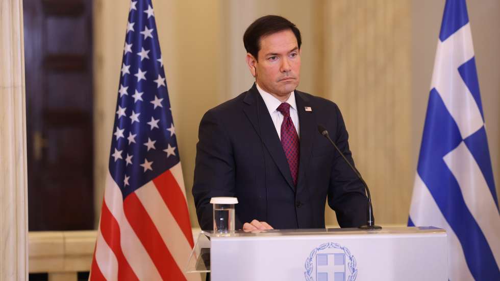 epa13286566 US Secretary of State Marco Rubio addresses the media with Greek Foreign Minister Giorgos Gerapetritis (not pictured) after their meeting at the Ministry of Foreign Affairs in Athens, Greece, 07 October 2026. Rubio is visiting Athens for the launch of the 6th Greece-US Strategic Dialogue, focusing on defense, energy, and regional cooperation.  EPA/GEORGE VITSARAS