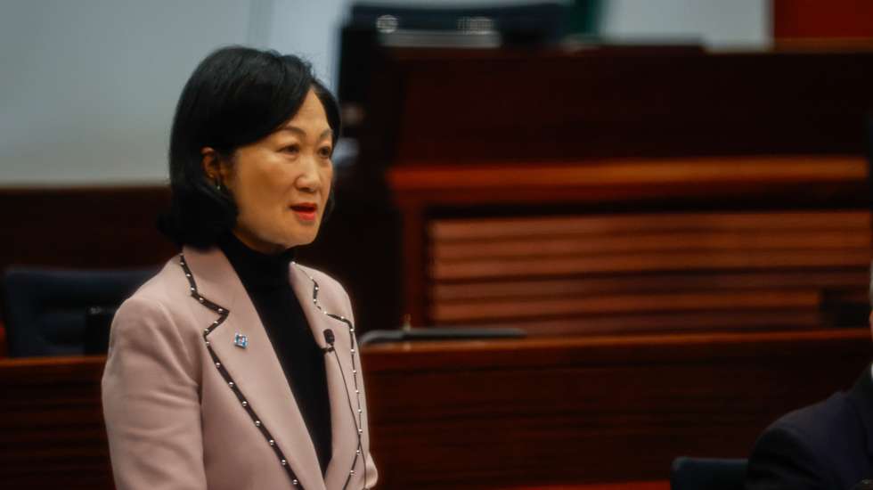 epa11228805 Regina Ip, a Member of the Executive Council of Hong Kong and lawmaker, speaks during a meeting as the legislature enters the second reading of Article 23 in Hong Kong, China, 19 March 2024. Article 23, required by a Beijing-imposed National Security Law, has sparked international concerns about its impact on press freedom, religious freedom, and fundamental rights. Foreign governments such as the United Kingdom, the United States, Australia, and some European countries have also expressed concerns over the legislation.  EPA/DANIEL CENG