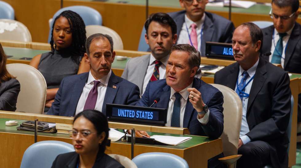 epa13337096 United State representative to the United Nations Michael Waltz (C) speaks during the annual debate on the US economic embargo on Cuba at UN Headquarters in New York, New York, USA, 28 October 2026.  The United Nations General Assembly voted in favor of the annual draft resolution calling for the lifting of the US commercial and financial blockade of Cuba.  EPA/OLGA FEDOROVA