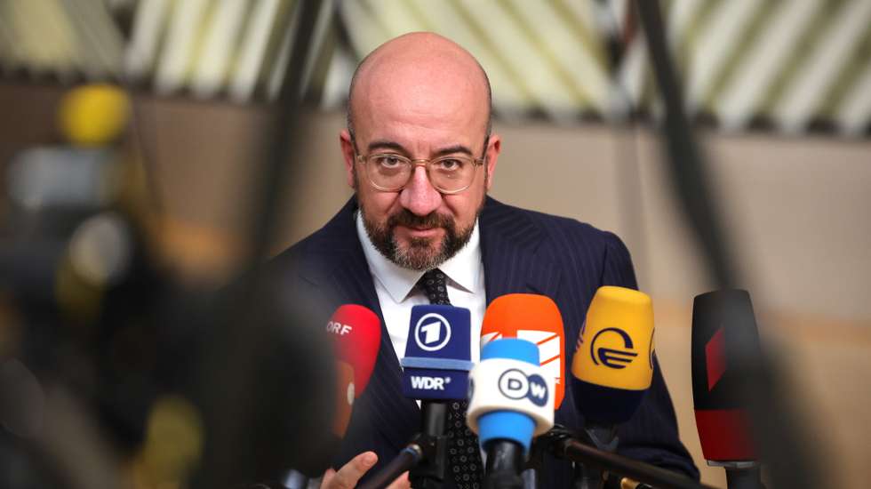 epa11026818 European Council President Charles Michel arrives at the EU-Western Balkans Summit in Brussels, Belgium, 13 December 2023. EU and Western Balkans leaders are meeting in Brussels to discuss strengthening regional cooperation and partnerships, as well as pursuing economic convergence with the EU.  EPA/Olivier Matthys