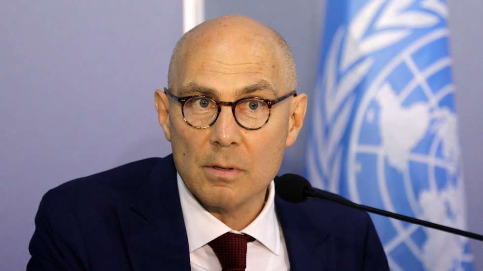 epa12198812 UN High Commissioner for Human Rights Volker Tuerk speaks during a press conference at the UN Compound in Colombo, Sri Lanka, 26 June 2025. The UN Commissioner is on a four-day official visit to Sri Lanka.  EPA/CHAMILA KARUNARATHNE