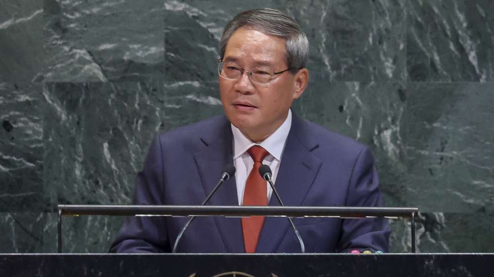 epa12407849 Premier of the People's Republic of China Li Qiang speaks during the General Debate of the 80th session of the United Nations General Assembly at United Nations headquarters in New York, New York, USA, 26 September 2025.  EPA/SARAH YENESEL