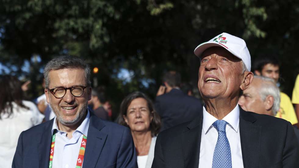 Portuguese President Marcelo Rebelo de Sousa (R) accompanied by Lisbon Mayor Carlos Moedas (L) on arrival to take part in the opening mass on the first day of the World Youth Day (WYD), in Lisbon, Portugal, 01 August 2023. The Pontiff will be in Portugal on the occasion of World Youth Day (WYD), one of the main events of the Church that gathers the Pope with youngsters from around the world, that takes place untill 06 August. MIGUEL A. LOPES/LUSA/POOL