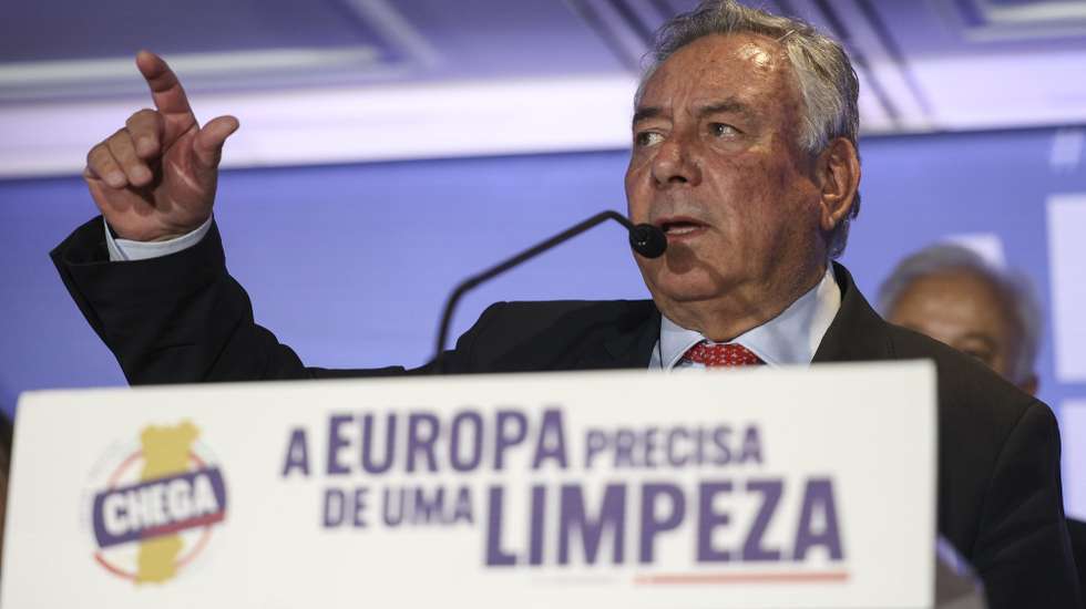 Chega (CH) Party candidate Antonio Tanger Correa delivers a speech at the party electoral headquarters after knowing the results of the European elections night in Lisbon, Portugal, 09 June 2024. More than 10.8 million registered voters in Portugal and abroad go to the polls today to choose 21 of the 720 members of the European Parliament. MIGUEL A. LOPES/LUSA