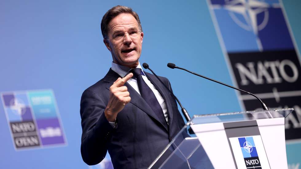 epa13091752 NATO Secretary General Mark Rutte gestures during the press conference ahead of the NATO summit 2026  in Ankara, Turkey, 06 July 2026. The summit will take place on 07–08 July, focusing on strengthening defense industrial production and securing long-term military aid for Ukraine.  EPA/GEORGI LICOVSKI