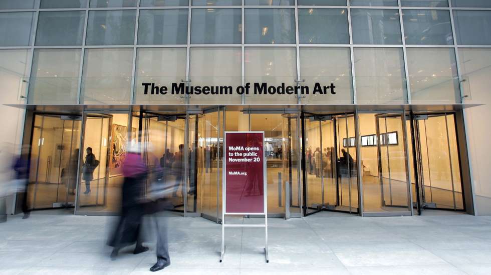 epa07348100 (FILE) - The front entrance of the newly-redesigned Museum of Modern Art in New York City is seen during a press preview Monday 15 November 2004 (reissued 06 February 2019). According to media reports, the museum received a donation of US dollar 200 million from the estate of David Rockefeller.  EPA/ANDREW GOMBERT *** Local Caption *** 00313317