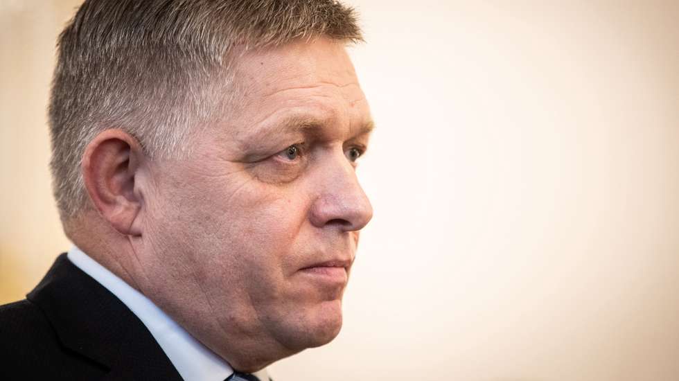 epa10938345 Slovakia's newly appointed Prime Minister Robert Fico attends the new cabinet's inauguration at the Presidential Palace in Bratislava, Slovakia, 25 October 2023. Fico's Smer party won the national election at the beginning of October and he is forming a government with the SNS (Slovak National Party) and the HLAS (Voice) party.  EPA/JAKUB GAVLAK