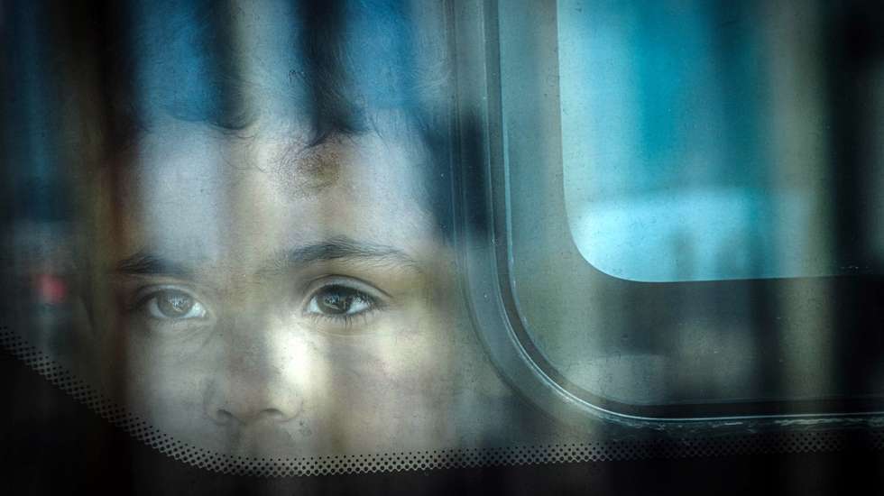 epa10799673 A rescued migrant looks out from a window upon arrival aboard the Italian NGO ship 'Emergencyâ€™s Life Support' in Naples, Italy, 14 August 2023. The Emergencyâ€™s Life Support vessel rescued 76 migrants in international waters in the Maltese Sar area on the night of 11 August.  EPA/CESARE ABBATE