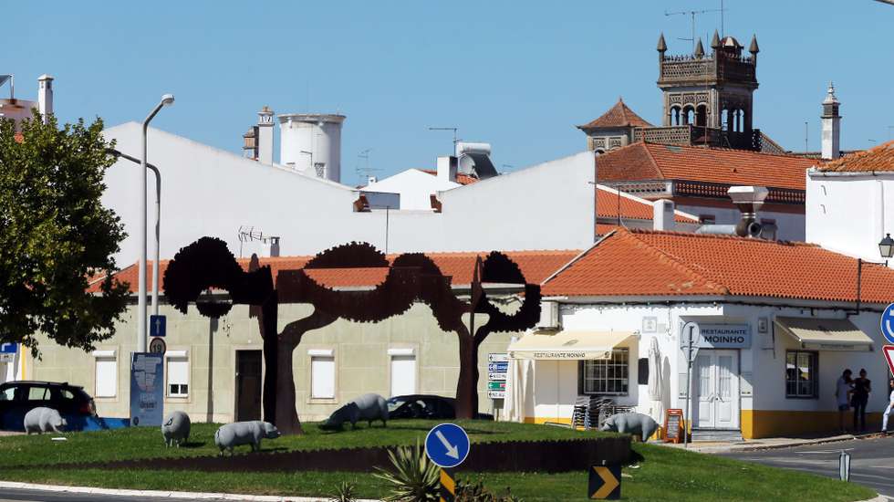 Rotunda com animais numa das entradas de Castro Verde, 5 de setembro de 2017. NUNO VEIGA/LUSA
