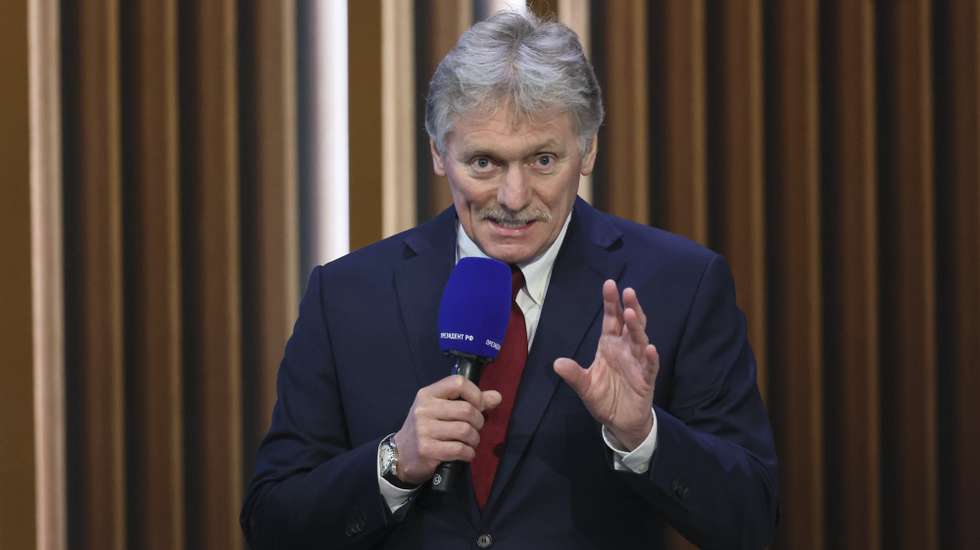epa11785012 Russian Presidential Press Secretary Dmitry Peskov speaks during Russian President Vladimir Putin annual live broadcast press conference with Russian federal, regional, and foreign media at the Gostiny Dvor forum hall in Moscow, Russia, 19 December 2024. Russian President Vladimir Putin on 19 December holds his end-of-year press conference and the 'Direct Line with Vladimir Putin' televised event, where he will answer citizens' questions focusing on domestic issues.  EPA/YURI KOCHETKOV