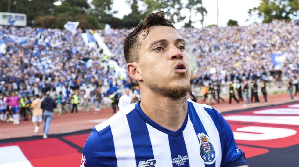 FC Porto's Otavio celebrates after scoring a goal against SC Braga during the Portugal Cup final soccer match held at Jamor National stadium in Oeiras, outskirts of Lisbon, Portugal, 04 June 2023. JOSE SENA GOULAO/LUSA