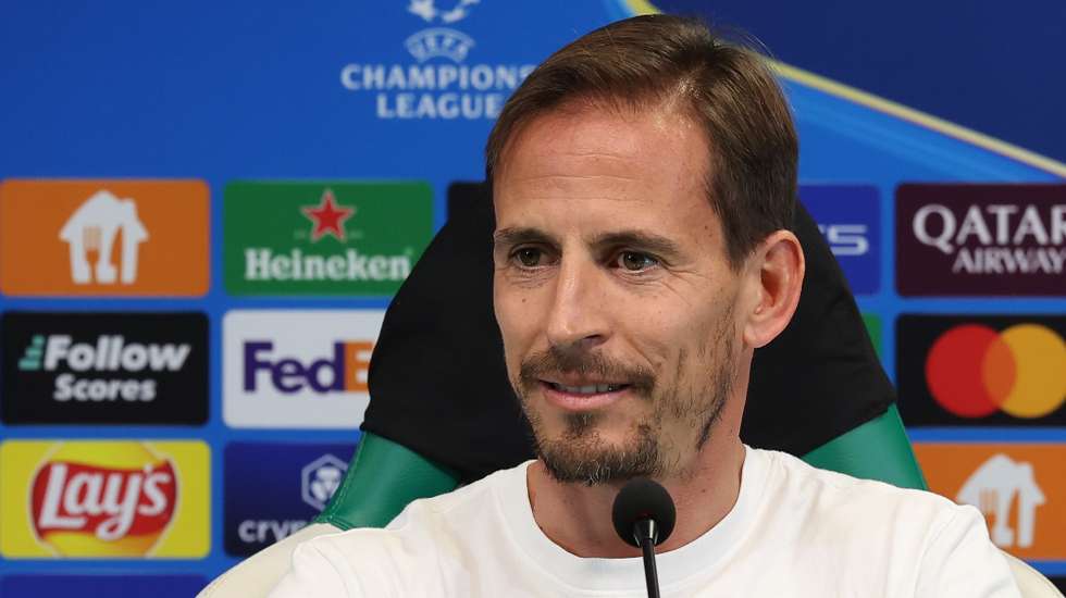 Sporting head coach, Joao Pereira, during a press conference the day before the upcoming Champions League soccer match with Arsenal, Cristiano Ronaldo Academy, Alcochete, Portugal, 25th November 2024. JOÃO RELVAS/LUSA