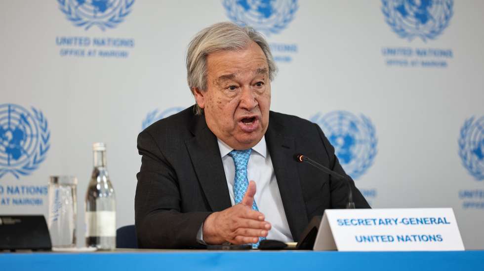 epa12947378 United Nations Secretary-General Antonio Guterres speaks during a press conference at the United Nations Office at Nairobi (UNON) following a groundbreaking and office inauguration ceremony for a major expansion of the UN’s Nairobi headquarters in Nairobi, Kenya, 11 May 2026. The events come as the United Nations advances an over USD 340 million investment in Nairobi, reinforcing the city’s position as the only UN Secretariat headquarters in the Global South and a growing hub for global decision-making.  EPA/DANIEL IRUNGU
