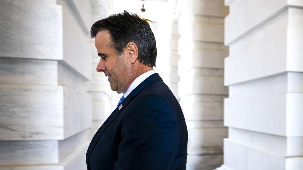 epa08521720 Director of National Intelligence John Ratcliffe departs a Senate Intelligence Committee briefing on reports that Russia offered bounties to the Taliban for killing US troops in Afghanistan in the US Capitol in Washington, DC, USA, 01 July 2020. Though US President Donald J. Trump denies being briefed on the matter, numerous news outlets report the information was included in the president’s daily briefing document dearlier in the year.  EPA/JIM LO SCALZO