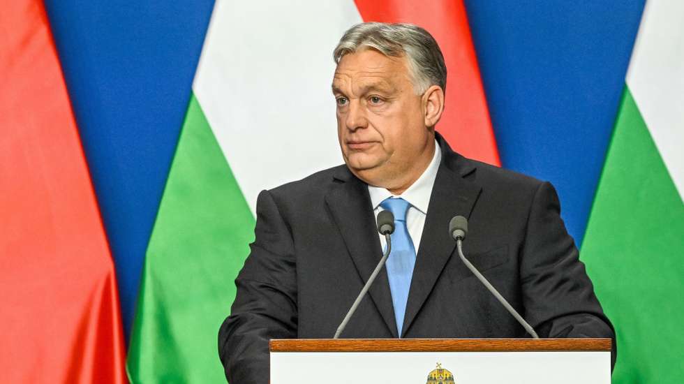 epa11329763 Hungarian Prime Minister Viktor Orban speaks during his joint press conference with Chinese President (not pictured) following their talks at the PM's office, the former Carmelite Monastery, in Budapest, Hungary, 09 May 2024.  EPA/Szilard Koszticsak HUNGARY OUT