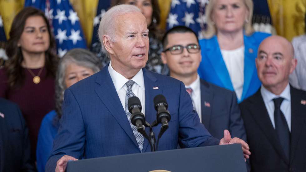 epa11421025 US President Joe Biden delivers remarks during the Deferred Action for Childhood Arrivals (DACA) 12th Anniversary event in the East room of the White House in Washington, DC, USA, 18 June 2024. President Biden announced his administration's program allowing undocumented immigrants married to US citizens to apply for legal residency.  EPA/SHAWN THEW / POOL