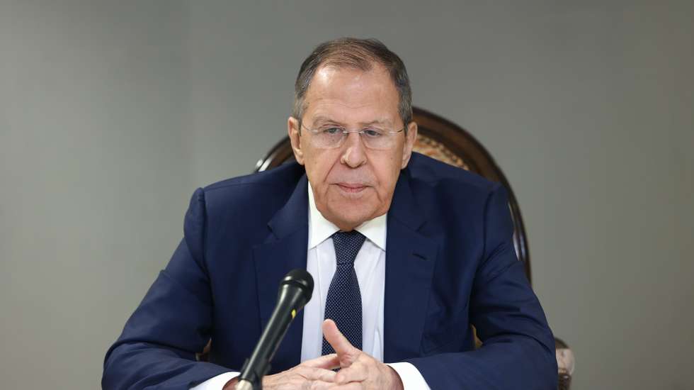 epa11905611 A handout photo made available by the Russian Foreign Ministry Press Service shows Russian Foreign Minister Sergey Lavrov attending a press conference after negotiations with US officials in Riyadh, Saudi Arabia, 18 February 2025. The agenda of the meeting of the Russian presidential aide Yuri Ushakov, Russian Foreign Minister Sergey Lavrov with American officials in Riyadh on 18 February is devoted to the restoration of the entire range of bilateral relations, as well as the preparation of possible negotiations on the Ukrainian settlement, the Kremlin reported.  EPA/RUSSIAN FOREIGN MINISTRY PRESS SERVICE HANDOUT  HANDOUT EDITORIAL USE ONLY/NO SALES