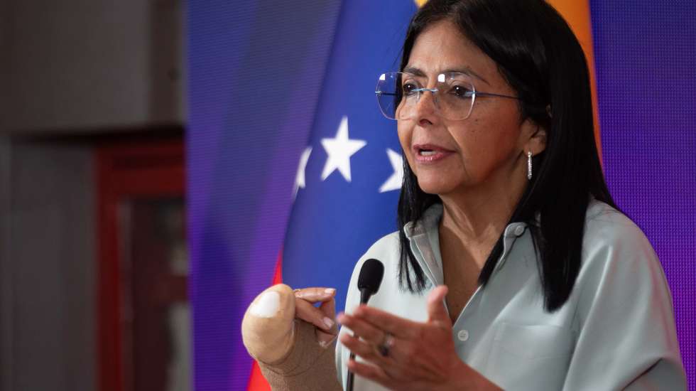 epa12144096 Venezuelan vice-President Delcy Rodriguez speaks during a conference at the Expo Fedeindustria 2025, in Caracas, Venezuela, 29 May 2025.  EPA/Ronald Pena R
