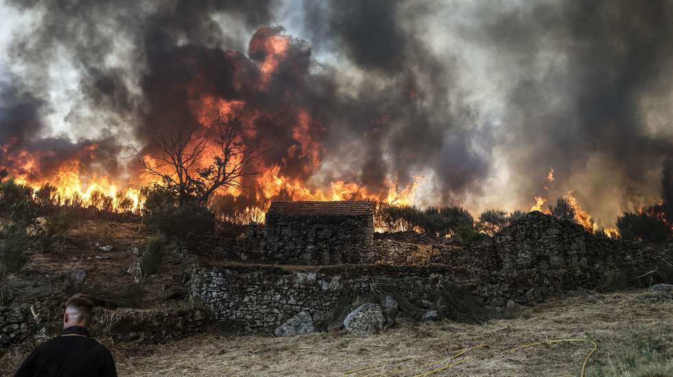 Incêndio florestal que desde a madrugada consome floresta em Mogueirães, Vouzela, 2 de julho de 2026. O Governo decretou situação de alerta, que vai vigorar das 00:00 de sexta-feira às 23:59 de segunda-feira, devido ao "significativo agravamento do risco de incêndios rurais". PAULO NOVAIS/LUSA