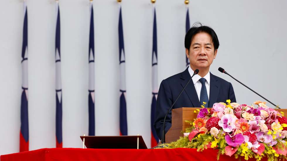 epa12494542 Taiwanese President William Lai (Lai Ching-te) speaks during the launching ceremony for the M1A2T Tank Battalion, in Hukou Township, Hsinchu County, Taiwan, 31 October 2025. Taiwan President Lai said in his speech that creating the new unit is a key milestone for the National Army’s shift to 'new training, new thinking, new equipment, and new technology.' With updated training and approaches, the principles of asymmetric warfare will be applied to strengthen combat effectiveness and carry out the broader 'defense and deterrence' strategy.  EPA/RITCHIE B. TONGO