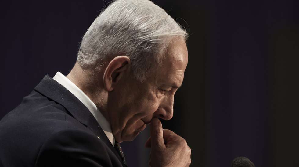 epa11992481 Israeli Prime Minister Benjamin Netanyahu delivers a speech during the International Conference on Combating Antisemitism, in Jerusalem, 27 March 2025.  EPA/ATEF SAFADI