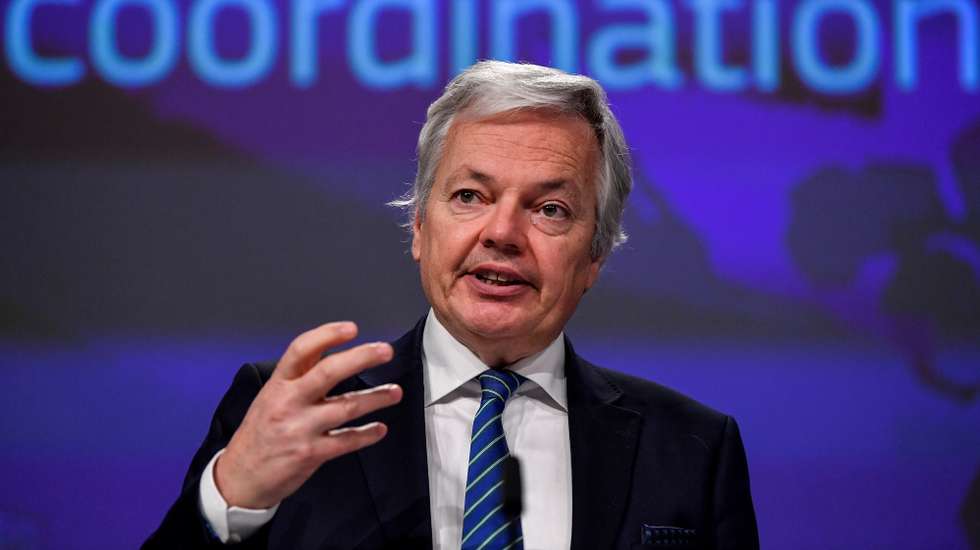 epa08964002 EU commissioner for Justice Didier Reynders speaks during a press conference on 'Travel within and from outside the EU: Better coordination and additional safeguards' at the EU headquarters in Brussels, Belgium, 25 January 2021.  EPA/JOHN THYS / POOL