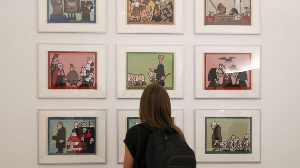 Exposição "João Abel Manta: A Máquina de Imagens" do arquiteto, ilustrador, cartoonista e pintor, que irá estar aberta ao público a partir de dia 06 de outubro, na Fundação D. Luís I , no Palácio Cidadela de Cascais, 4 de outubro de 2021. MANUEL DE ALMEIDA/LUSA