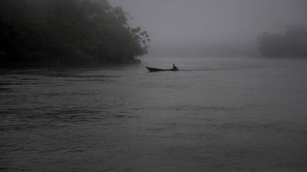 epa09477181 View of boat on the Pastaza river, in Peruvian Amazonia, Peru, 09 September 2021 (issued 19 September 2021).  EPA/Paolo Aguilar