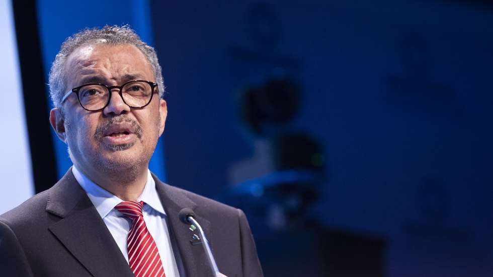 epa10487379 Tedros Adhanom Ghebreyesus, Director General of the World Health Organization (WHO), speak during the 5th Global Ministerial Summit on Patient Safety 2023 in Montreux, Switzerland, 24 February 2023. Experts and government delegations from all over the world will meet for two days to share their experiences and perspectives on patient safety and quality of care.  EPA/CYRIL ZINGARO