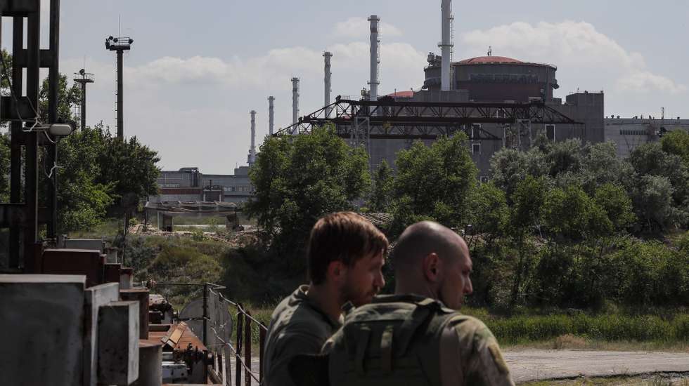 epa10693169 A picture taken during a visit to Enerhodar organised by the Russian Defence ministry shows a general view of the Zaporizhzhia Nuclear Power Plant in Enerhodar, southeastern Ukraine, 15 June 2023. The Zaporizhzhia Nuclear Power Plant can still continue to draw water from the Kakhovka reservoir, the IAEA reports. Grossi said that after the destruction of the Kakhovka hydroelectric power station, a situation may arise when the water from the Kakhovka reservoir will not be enough to cool the reactors of the Zaporozhye nuclear power plant. According to him, in this case, the reactors can be damaged, which threatens with the onset of radiological consequences. The water level in the reservoir near the Zaporizhzhya TPP has dropped to 11.27 meters and continues to decline.  EPA/SERGEI ILNITSKY