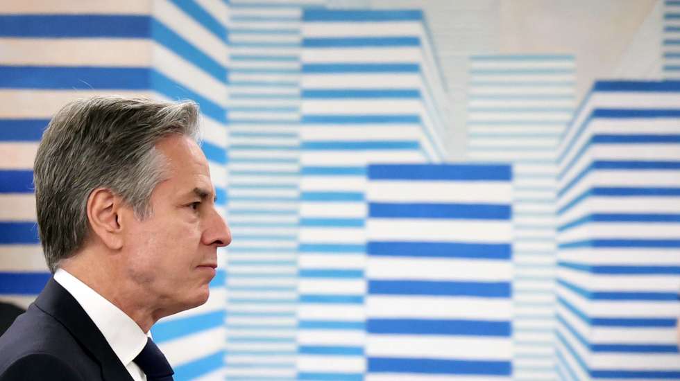 epa11311621 US Secretary of State Antony Blinken looks on during a meeting with Israeli President Isaac Herzog in Tel Aviv, Israel, 01 May 2024.  EPA/ABIR SULTAN/ POOL EPA POOL