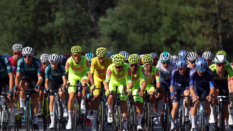 epa11496333 Riders in action during the 1st stage of the 85th Portugal Cycling Tour over 158,2 Km, between Anadia and Miranda do Corvo, Portugal, 25 July 2024.  EPA/NUNO VEIGA