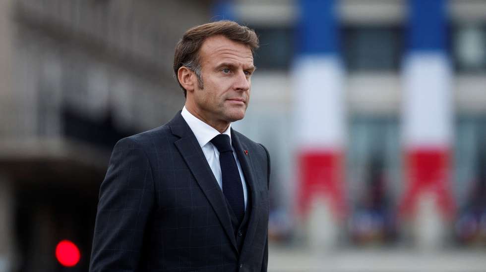 epa11600766 French President Emmanuel Macron attends a ceremony commemorating the 80th anniversary of the liberation of the port city of Le Havre, France, 12 September 2024.  EPA/BENOIT TESSIER / POOL  MAXPPP OUT