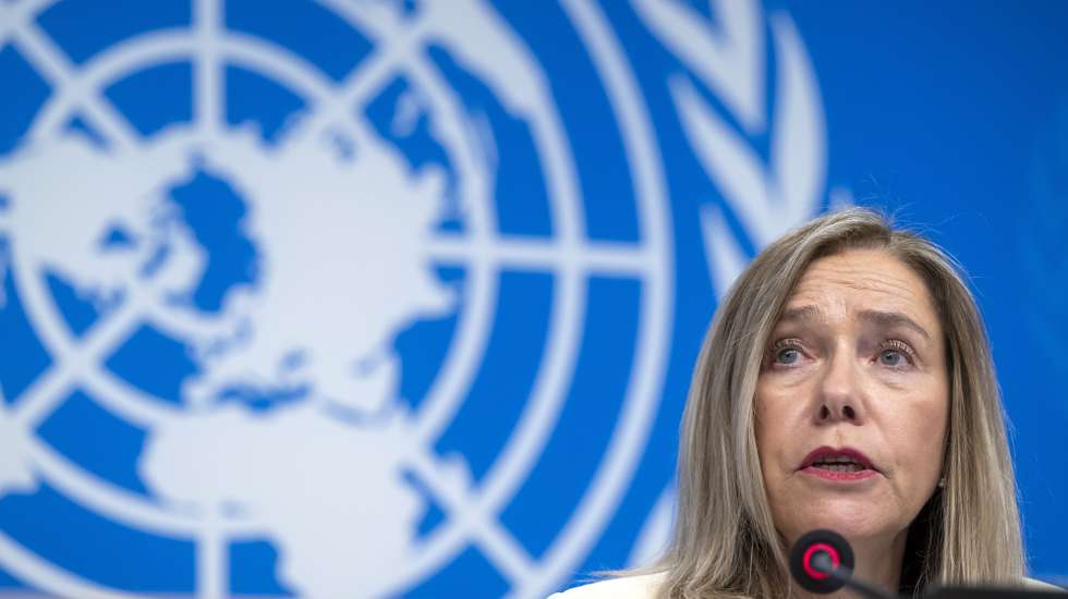 epa11229540 Andrea Celeste Saulo, Secretary-general of the World Meteorological Organization (WMO), speaks about the state of Global Climate 2023, during a press conference at the European headquarters of the United Nations in Geneva, Switzerland, 19 March 2024.  EPA/MARTIAL TREZZINI