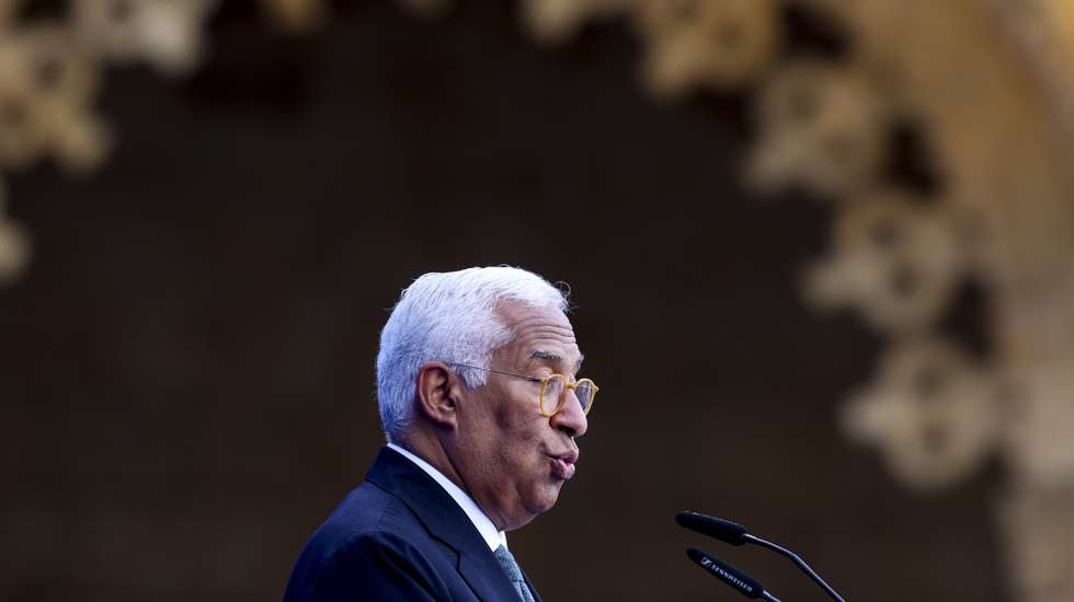 epa12171053 President of the European Council, Antonio Costa, delivers a speech during the ceremony commemorating the 40th anniversary of the signing of Portugal's Treaty of Accession to the European Communities, at the Jeronimos Monastery in Lisbon, Portugal, 12 June 2025.  EPA/TIAGO PETINGA