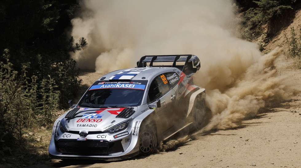 epa12204479 Finland's Kalle Rovanpera and his co-drive Jonne Halttunen drive their Toyota GR Yaris Rally1, at SS17 Tarzan 2- WOLF Power Stage, as part of the World Rally Championship (WRC), Fourna village, Central Greece, 29 June 2025. World Rally Championship (WRC) takes place from 26-29 June 2025 in Greece.  EPA/ACHILLEAS CHIRAS