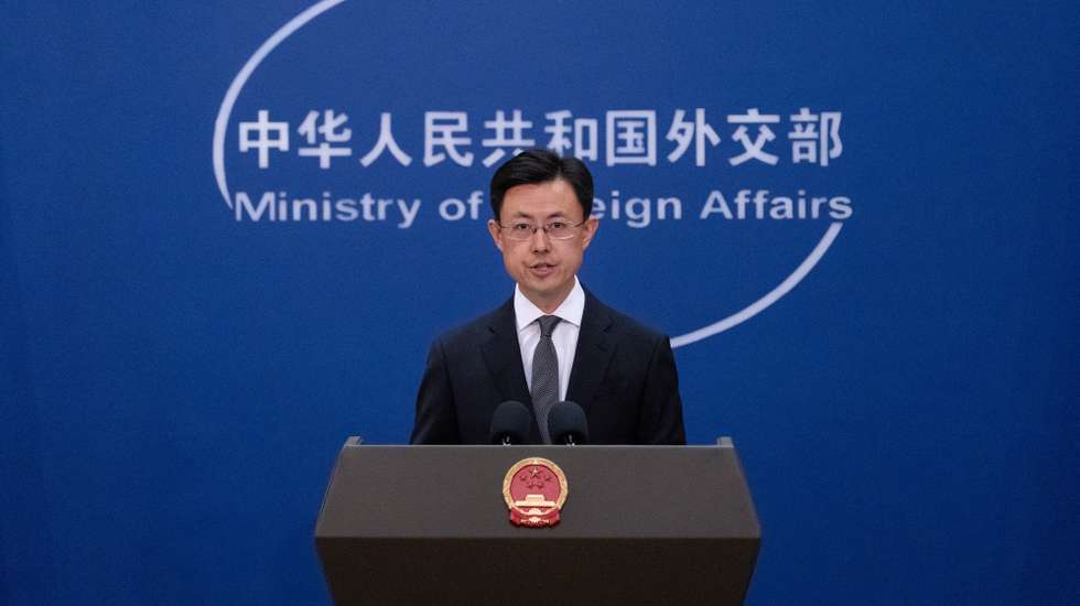 epa12192154 Chinese Ministry of Foreign Affairs spokesperson Guo Jiakun participates in a press conference in Beijing, China, 23 June 2025. Guo addressed the US’ recent involvement in the conflict in Iran, among other questions.  EPA/JESSICA LEE
